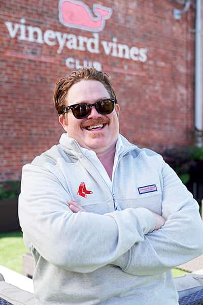 casey webb of man v food in a vineyard vines red sox shep shirt
